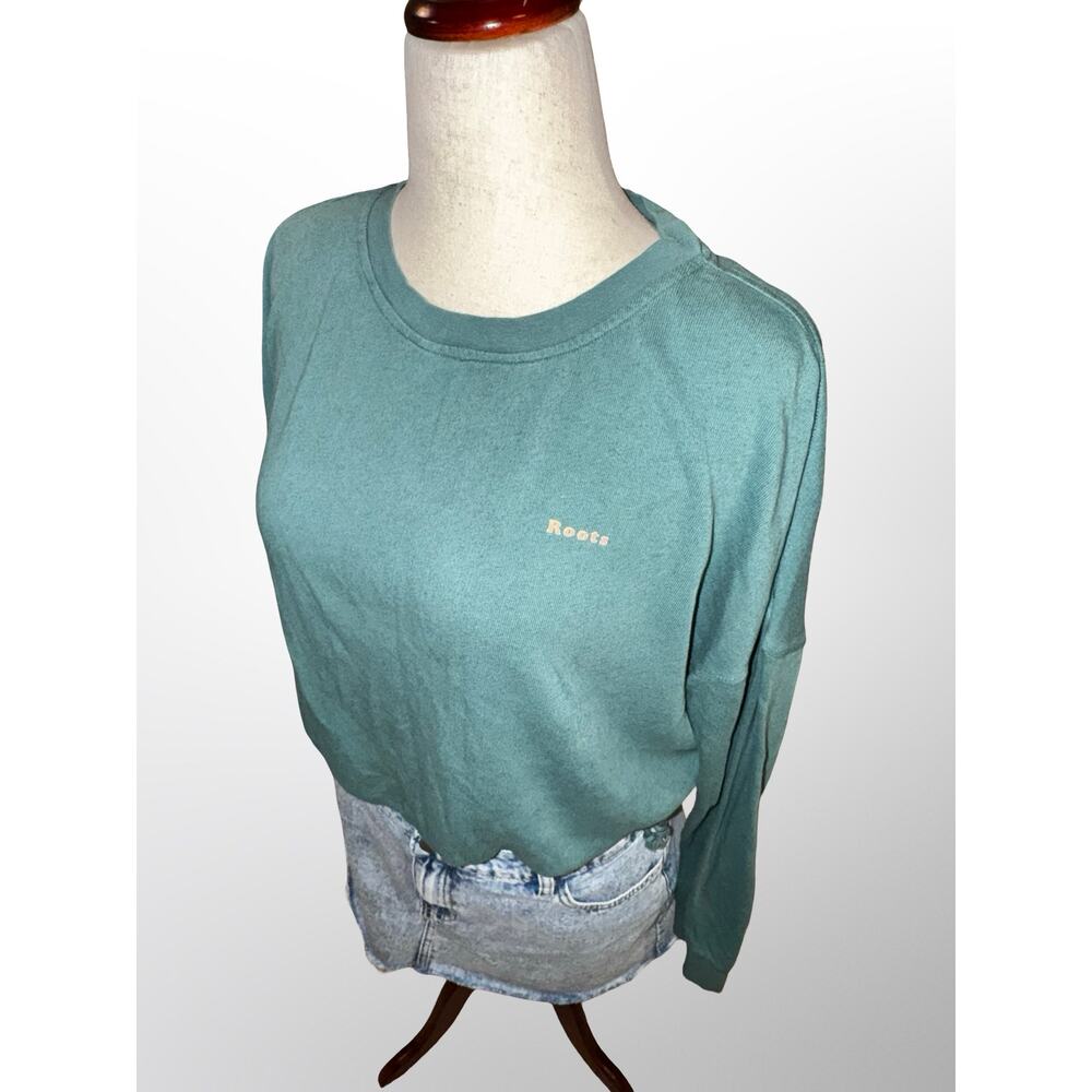 Women's Roots Green Cropped Drawstring Sweatshirt Size M
